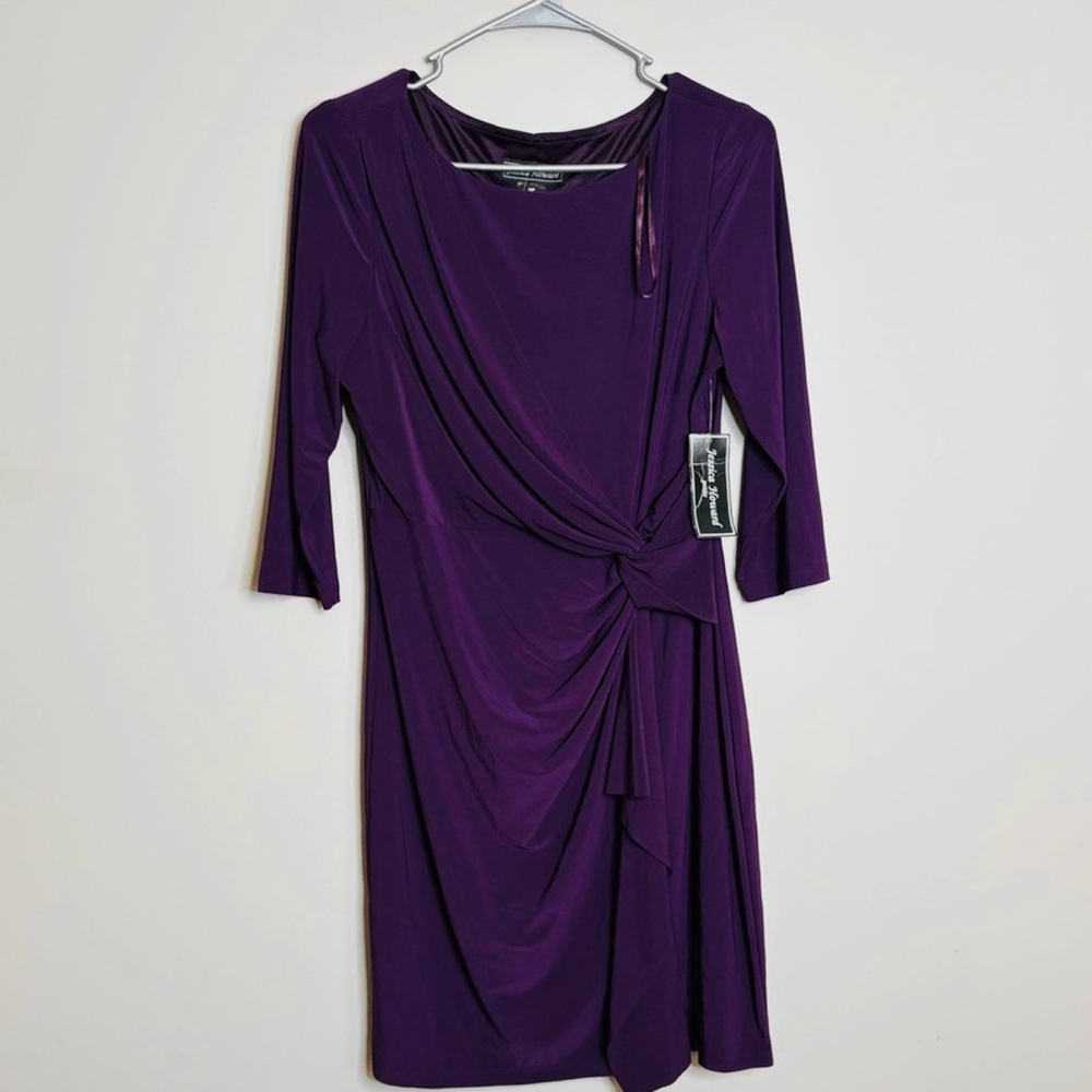 JESSICA HOWARD Purple Faux Wrap Twist Waterfall to the hem. A Line NWT Sz 10P